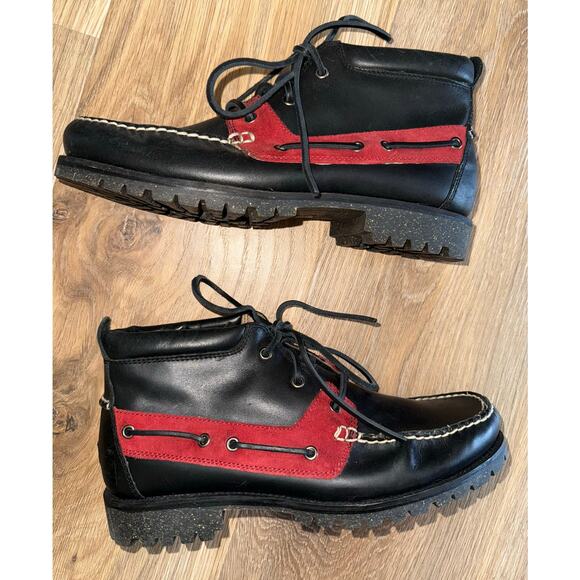 Polo Ralph Lauren Ridgemoor Black/Red Leather Moc Toe Ankle Boots - size 9 - L23